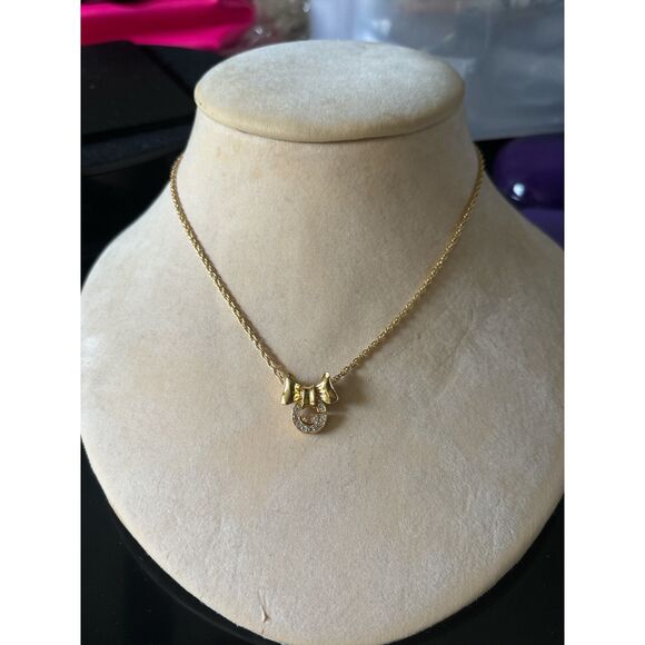 Givenchy Gold-Tone Bow Pendant Necklace with Crystal Charm Designer Jewelry - Picture 1 of 5